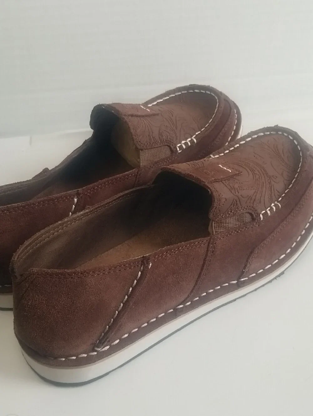 Ariat Brown Embossed Leather Slip-On Loafers